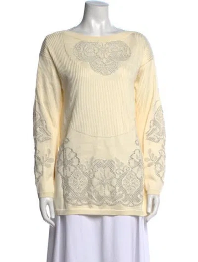 Pre-owned Valentino Lace Pattern Crew Neck Sweater In Neutrals