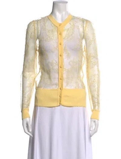 Pre-owned Valentino Lace Pattern Crew Neck Sweater W/ Tags In Yellow