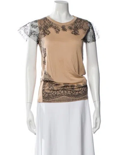 Pre-owned Valentino Lace Pattern Crew Neck T-shirt In Neutral