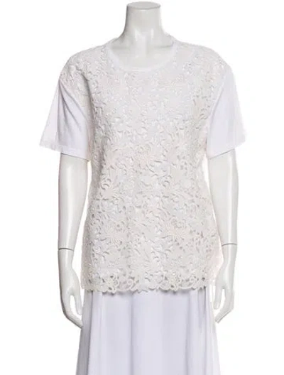 Pre-owned Valentino Lace Pattern Crew Neck T-shirt In Neutral