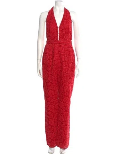 Pre-owned Valentino Lace Pattern Halterneck Jumpsuit In Orange