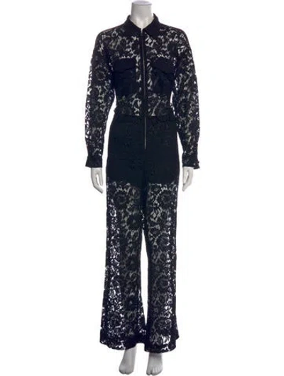 Pre-owned Valentino Lace Pattern Jumpsuit In Black/blue