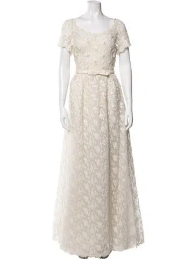 Pre-owned Valentino Lace Pattern Long Dress W/ Tags In Neutral