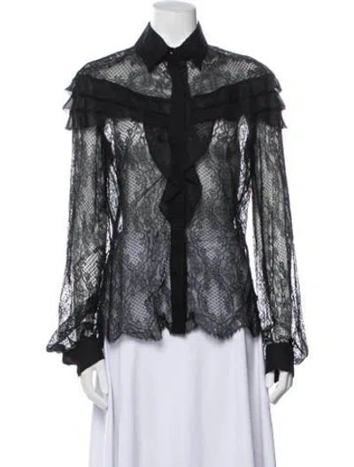 Pre-owned Valentino Lace Pattern Long Sleeve Blouse In Black
