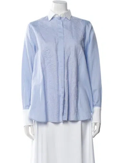 Pre-owned Valentino Lace Pattern Long Sleeve Blouse In Blue