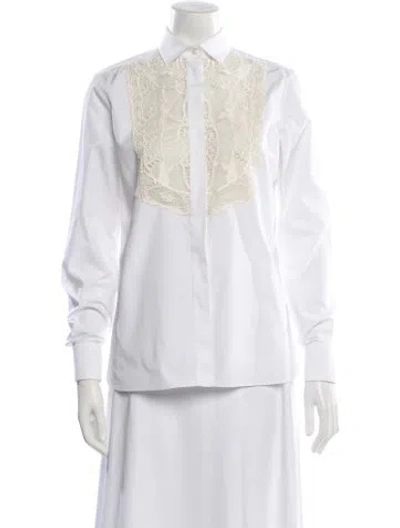 Pre-owned Valentino Lace Pattern Long Sleeve Blouse In White