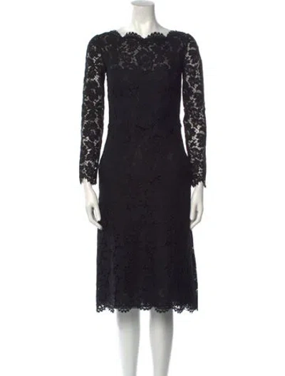 Pre-owned Valentino Lace Pattern Midi Length Dress In Black