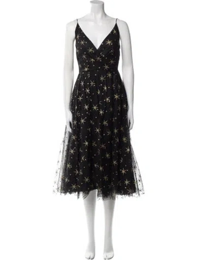 Pre-owned Valentino Lace Pattern Midi Length Dress In Black