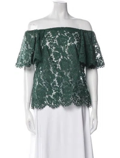 Pre-owned Valentino Lace Pattern Off-the-shoulder Blouse In Green