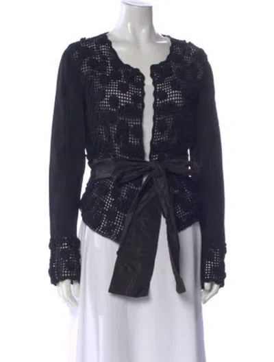 Pre-owned Valentino Lace Pattern Open Front Sweater W/ Tags In Black