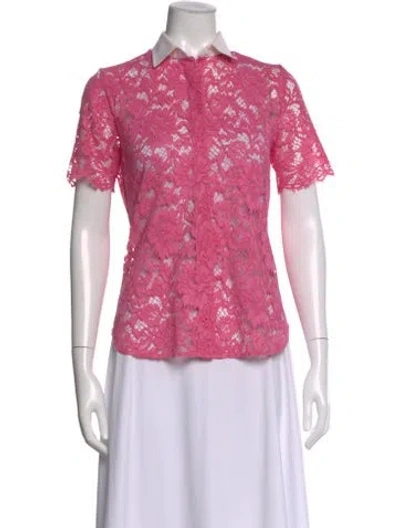 Pre-owned Valentino Lace Pattern Short Sleeve Blouse In Pink