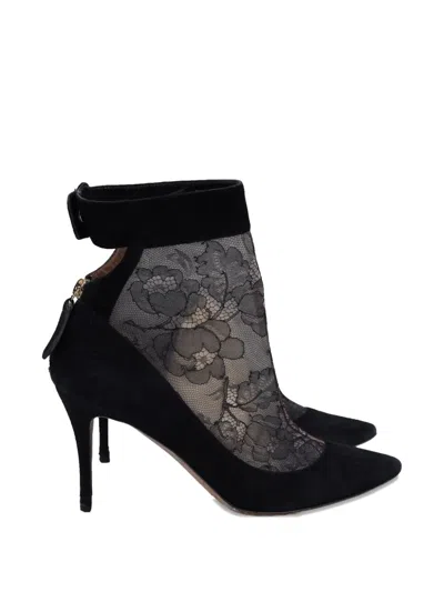 Pre-owned Valentino Garavani Lace Pattern Stiletto Ankle Boots In Black
