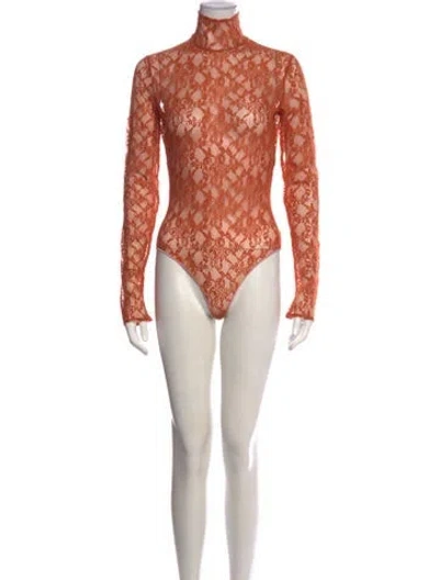 Pre-owned Valentino Lace Pattern Turtleneck Bodysuit In Orange