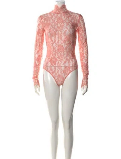 Pre-owned Valentino Lace Pattern Turtleneck Bodysuit W/ Tags In Pink