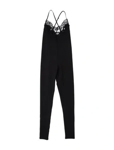 Pre-owned Valentino Lace Pattern V-neck Jumpsuit In Black
