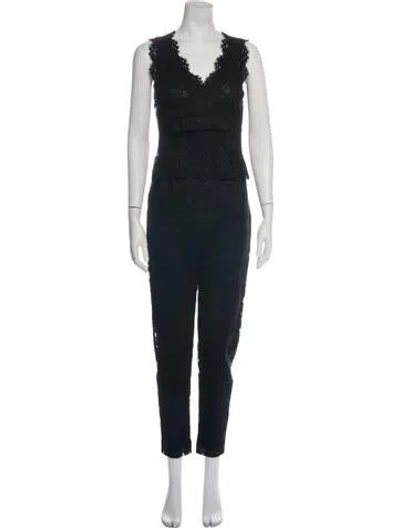 Pre-owned Valentino Lace Pattern V-neck Jumpsuit In Black