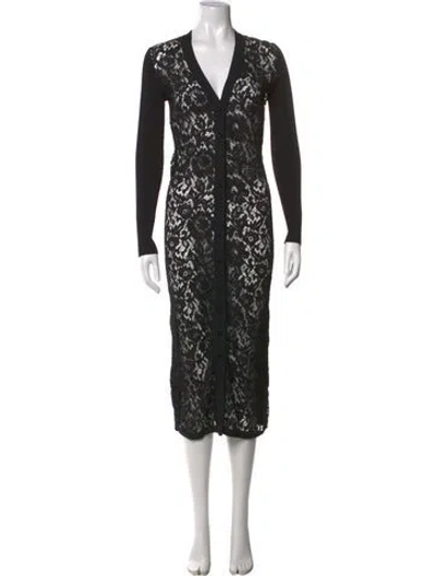 Pre-owned Valentino Lace Pattern V-neck Sweater In Black