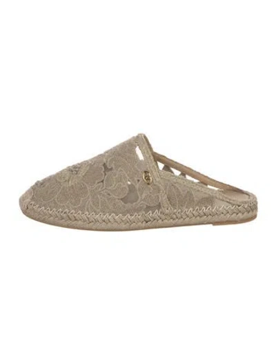 Pre-owned Valentino Garavani Lace Pattern Whipstitch Trim Mules W/ Tags In Neutrals