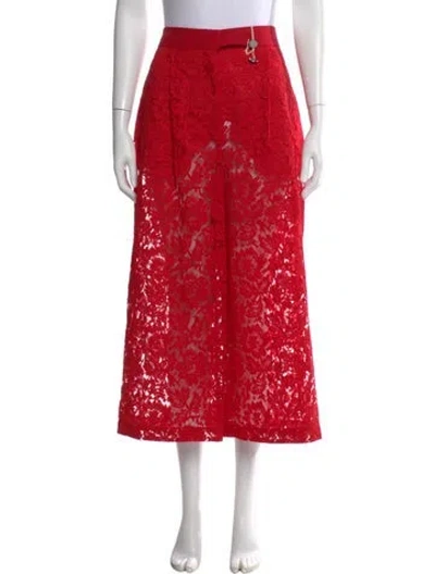 Pre-owned Valentino Lace Pattern Wide Leg Pants In Red