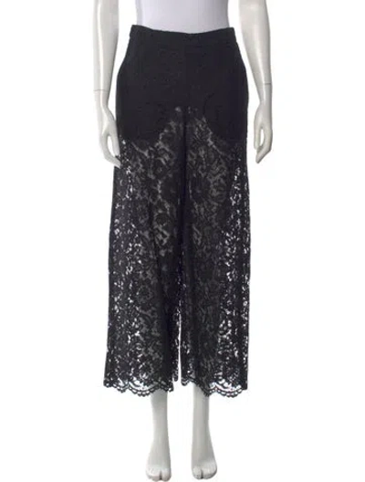 Pre-owned Valentino Lace Pattern Wide Leg Pants W/ Tags In Black