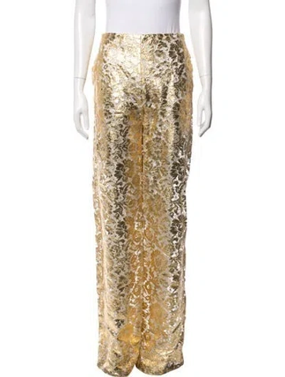 Pre-owned Valentino Lace Pattern Wide Leg Pants W/ Tags In Gold