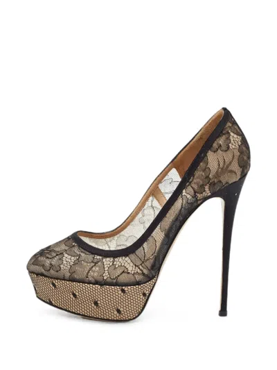 Pre-owned Valentino Garavani Lace Platform Pumps In Black