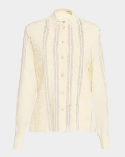 Valentino Lace Pleated Crepe De Chine Shirt In White