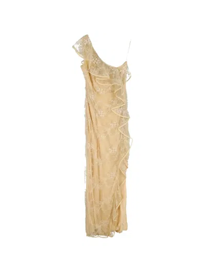 Pre-owned Valentino Lace Ruffled Maxi Dress In Yellow
