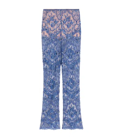 Valentino Lace Sequinned Flared Trousers In Blue
