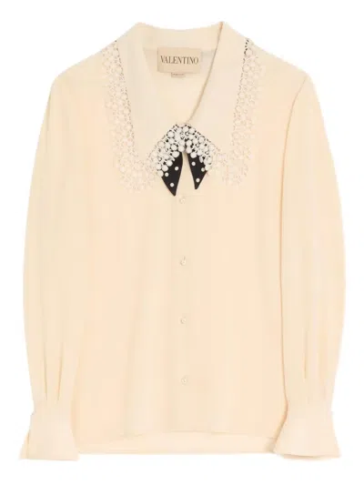 Valentino Crepe De Chine Shirt Woman Ivory 48 In Neutral