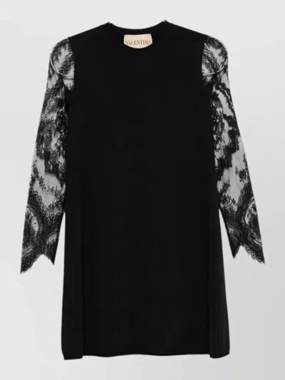Valentino Lace Sleeve Dress Mini Length Sheer Detailing In Black