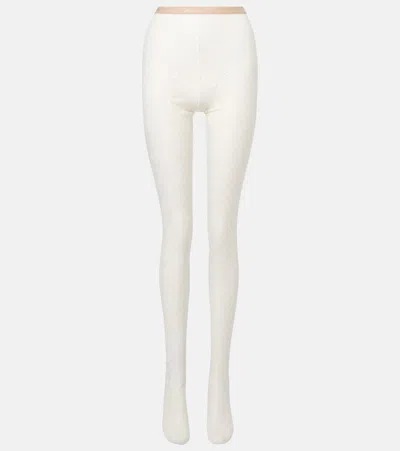 Valentino Logo Waistband Lace Detailed Tights In White