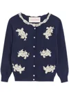 Valentino Virgin Wool Embroidered Cardigan In Blue