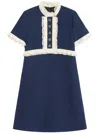 Valentino Lace Trim Wool Mini Dress In Blue