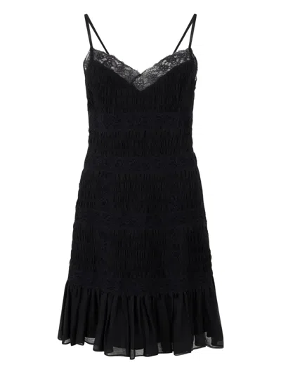 Valentino Lace-trim Ruffled Dress In Black