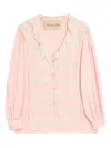 Valentino Ruffle V-neck Lace Trim Silk Shirt In Pink