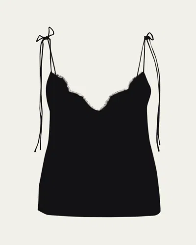 Valentino Lace-trim Silk Cami Top In Black