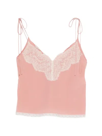 Valentino Silk Lace-trim Tank Top In Orange
