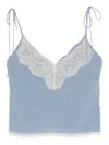 Valentino Lace-trim V-neck Top In Blue