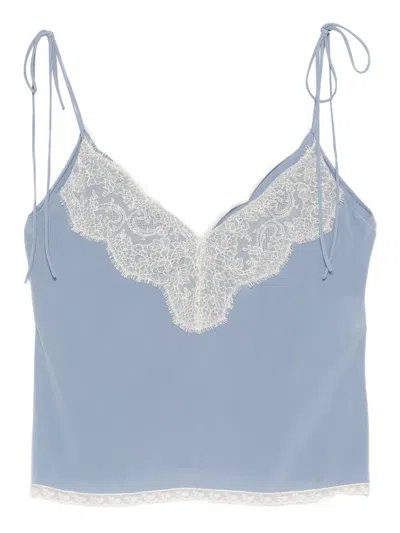 Valentino Lace-trim V-neck Top In Blue