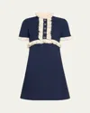 Valentino Lace Trim Wool Mini Dress In Indigo Multi