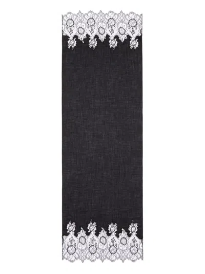 Valentino Lace-trim Wool Scarf In Black
