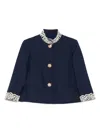 Valentino Lace-insert Virgin Wool Jacket In Blue