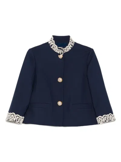 Valentino Lace-trimmed Button-detail Jacket In Blue