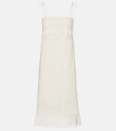Valentino Lace-trimmed Linen Midi Dress In White
