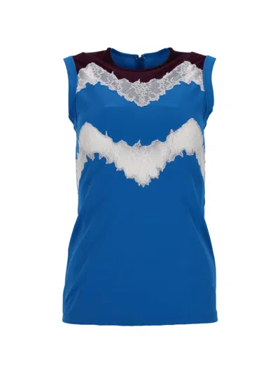 Pre-owned Valentino Lace-trimmed Sleeveless Top In Blue