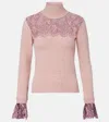 Valentino Lace-trimmed Wool-blend Sweater In Pink