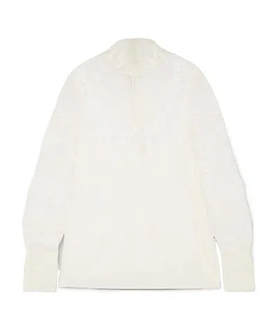 Valentino Lace Trimmed Wool Blouse In Neutral