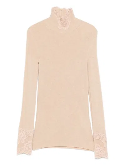 Valentino Lace Turtleneck Sweater In Neutral