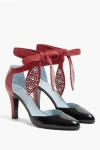 Valentino Garavani 'foliefoliage' Black Pumps Bead Embellishment And Color-block Design In Leather W